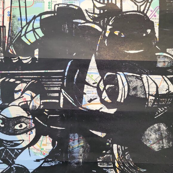 Handpainted Teenage Mutant Ninja Turtles Unique acrylic Art on a NYC Subway Map - Picture 7 of 9